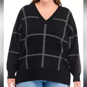 Philosophy Plus Size Grid Pattern V-neck Sweater Size 1X